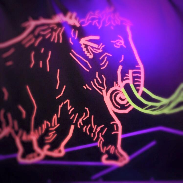 Neon Mammuts im Naturkundemuseum – Tape Art von DUMBO AND GERALD